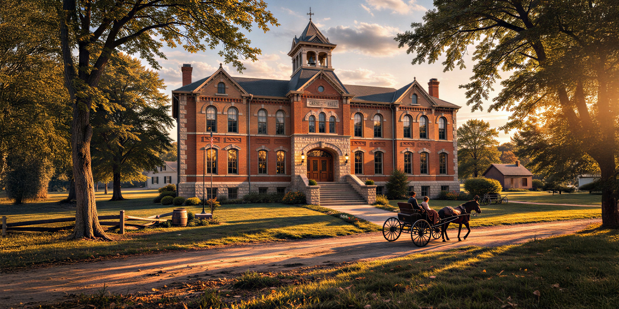 Carnegie Hall circa 1908 with horse and buggy in forefront